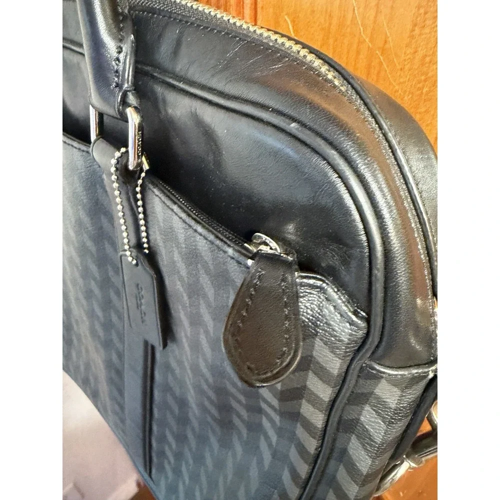 Coach Men's Perry Slim Briefcase Herringbone Print Computer Travel Bag F24722